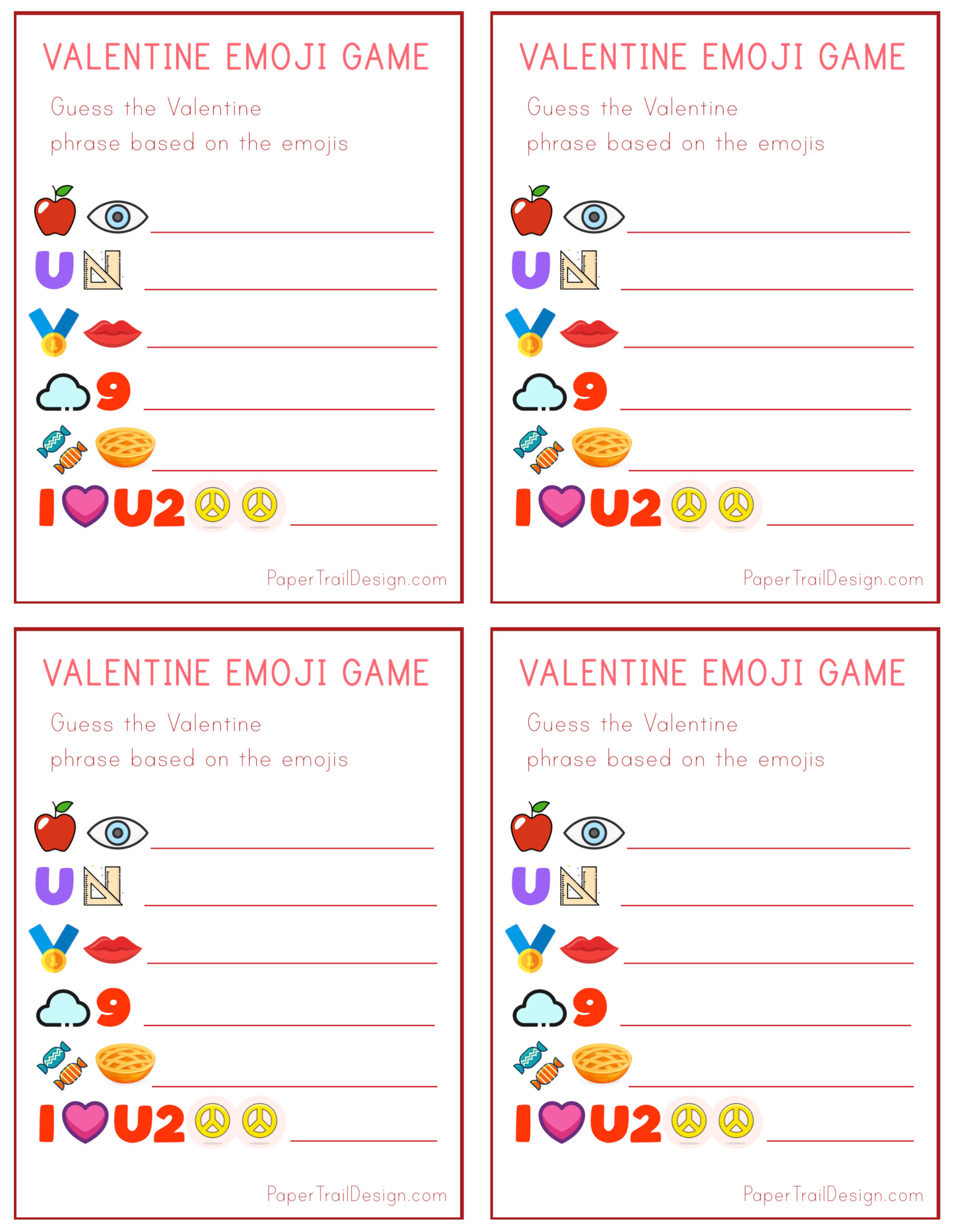 emoji valentine's day cards - paper trail design